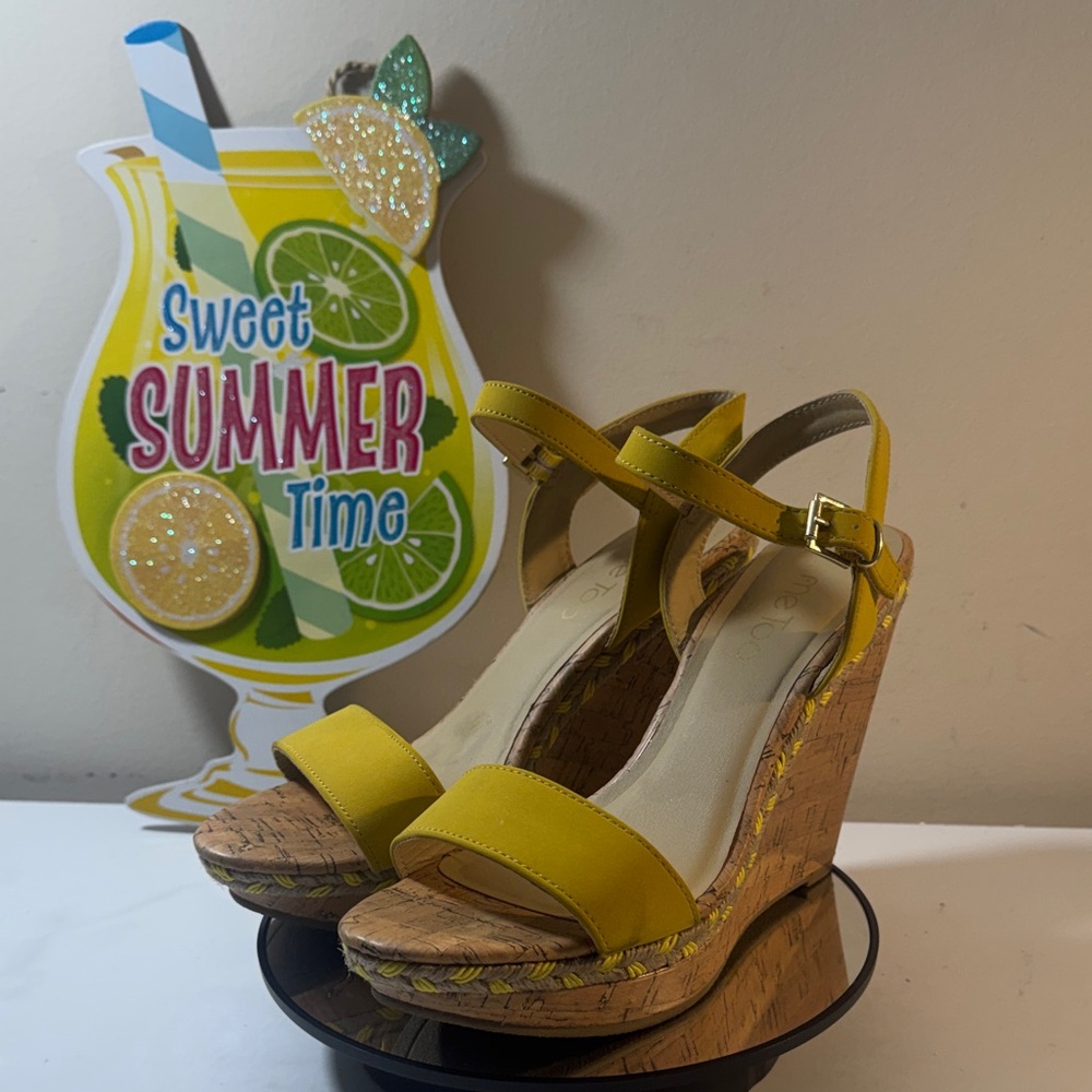 “SOLD” me Too Montana Yellow Braided Cork Wedge Sandals - Women’s Size 7M
